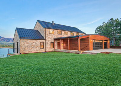 A lake home with thermally modified wood siding.