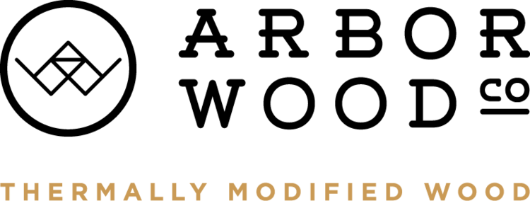 The NS Woodworks logo for thermally modified wood with Arbor Wood Co.