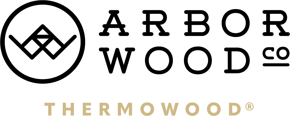 The NS Woodworks logo for thermally modified wood with Arbor Wood Co.